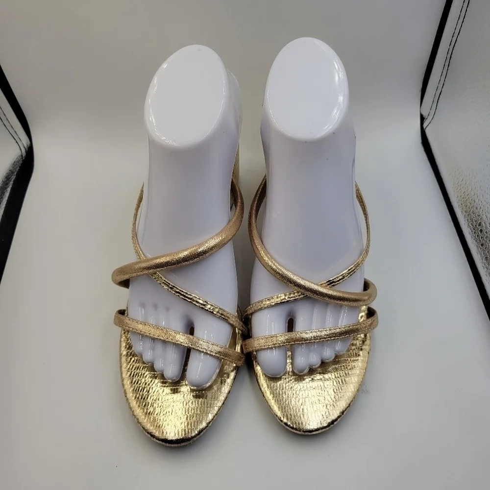 Sugar Gold Badger 2 Strappy Block Heels Sz 10